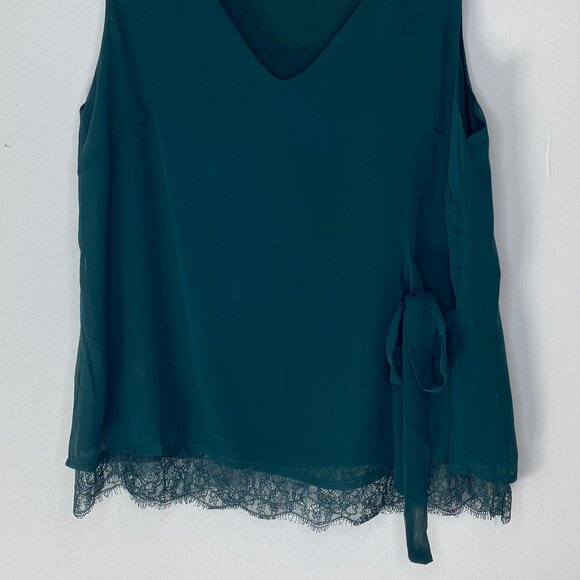 Black Tape - Sleeveless Top, Side Tie at Front, Jewel Green, Flowy Lace - Size S - Picture 2 of 7